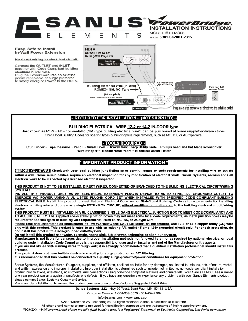 Page 1 de la notice Manuel utilisateur Sanus ELM805