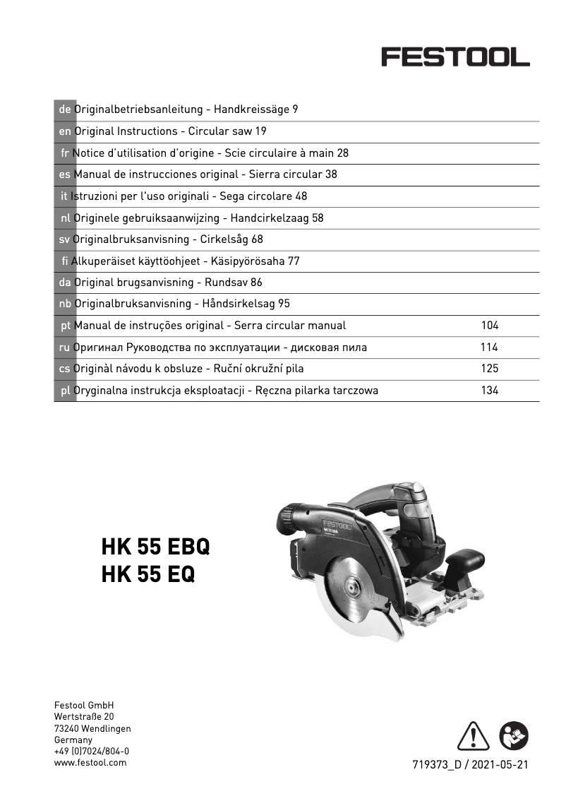Page 1 de la notice Manuel utilisateur Festool HK 55 EBQ-Plus