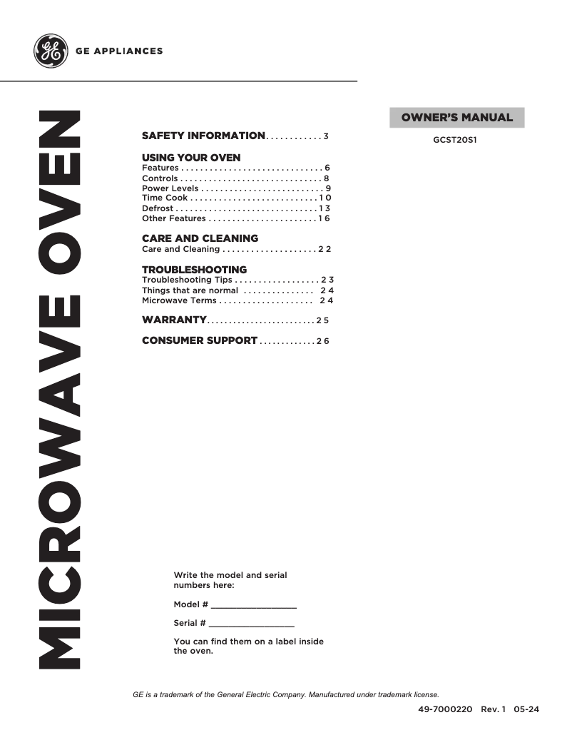 Página 1 del manual Manual de uso y mantenimiento GE GCST20S1