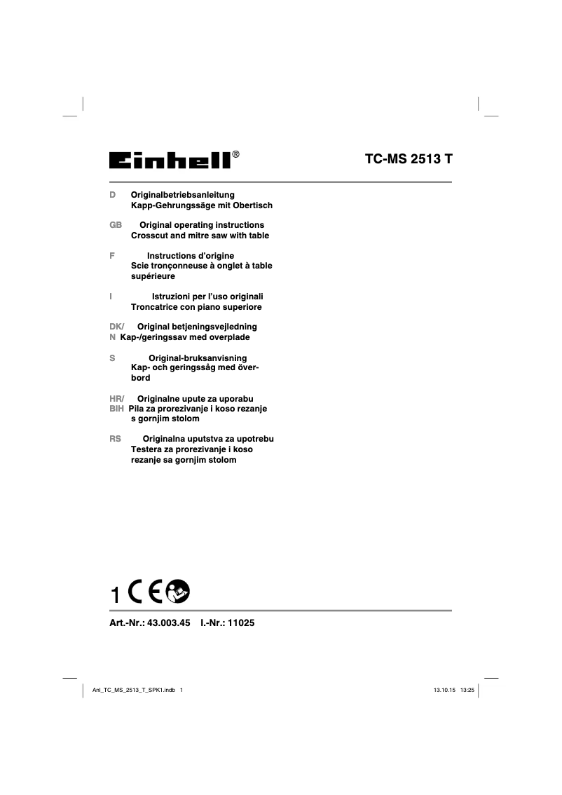 Page 1 de la notice Manuel utilisateur Einhell TC-MS 2513 T