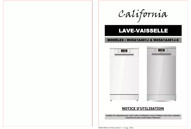 Page 1 de la notice Manuel utilisateur California W45A1A401J