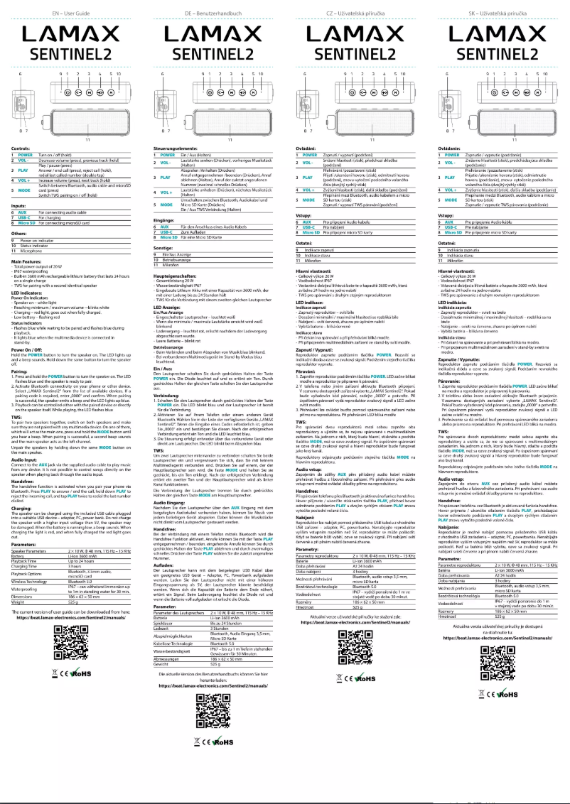 Page 1 de la notice Manuel utilisateur Lamax Sentinel2