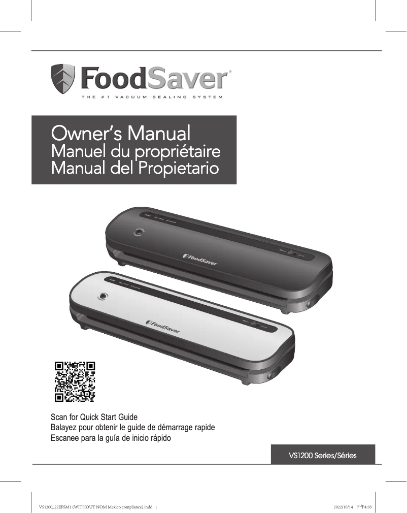 Page 1 de la notice Manuel utilisateur FoodSaver VS1200