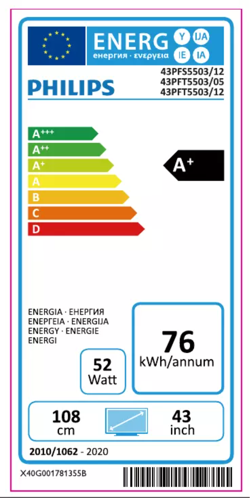 Page 1 of the manual Energy Label Philips 43PFS5503