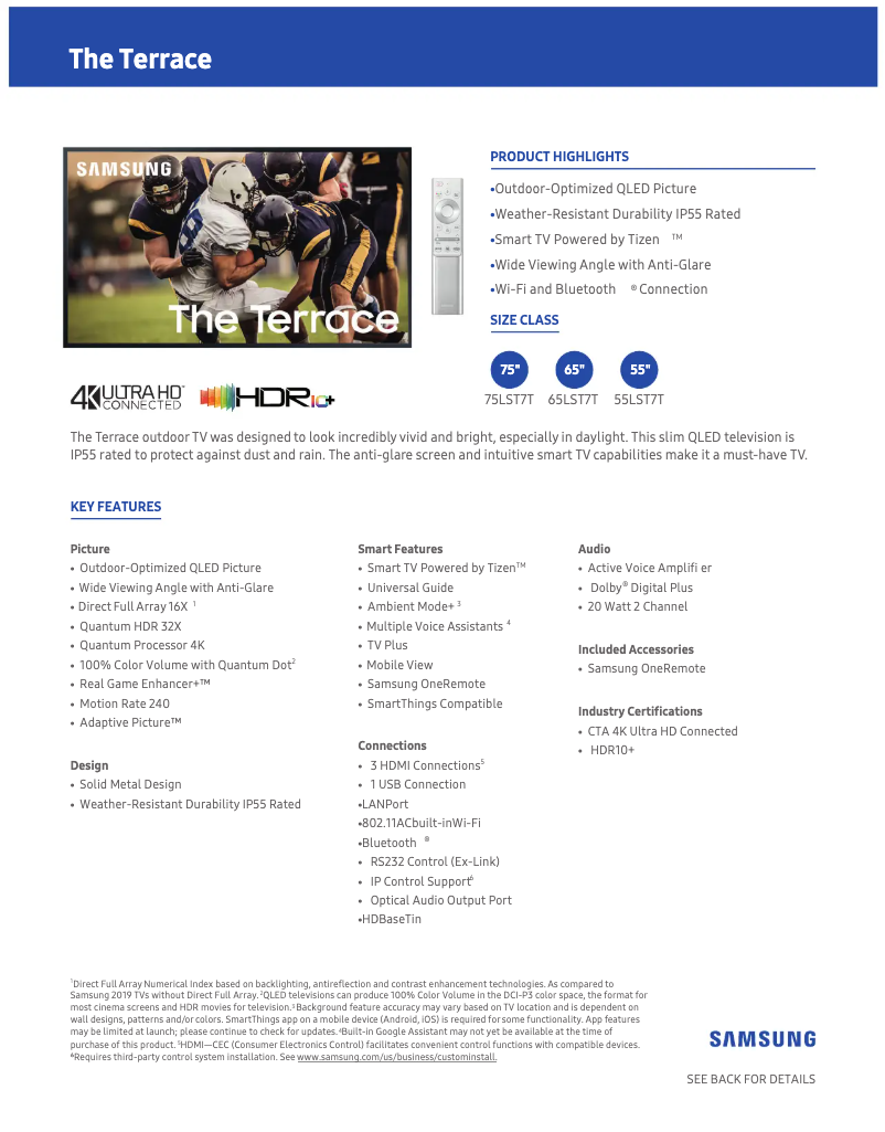 Page 1 de la notice Fiche technique Samsung QN75LST7TAFXZA