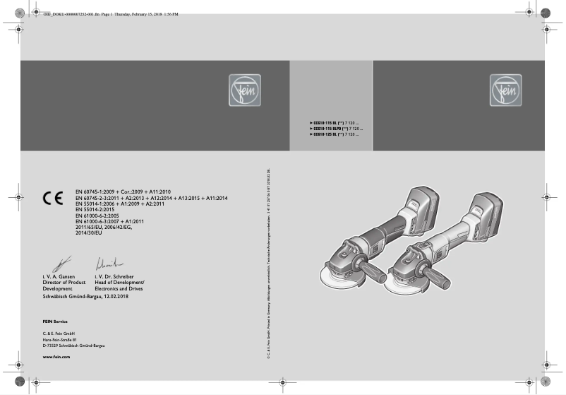 Page 1 de la notice Manuel utilisateur Fein CCG 18-115 BL Select