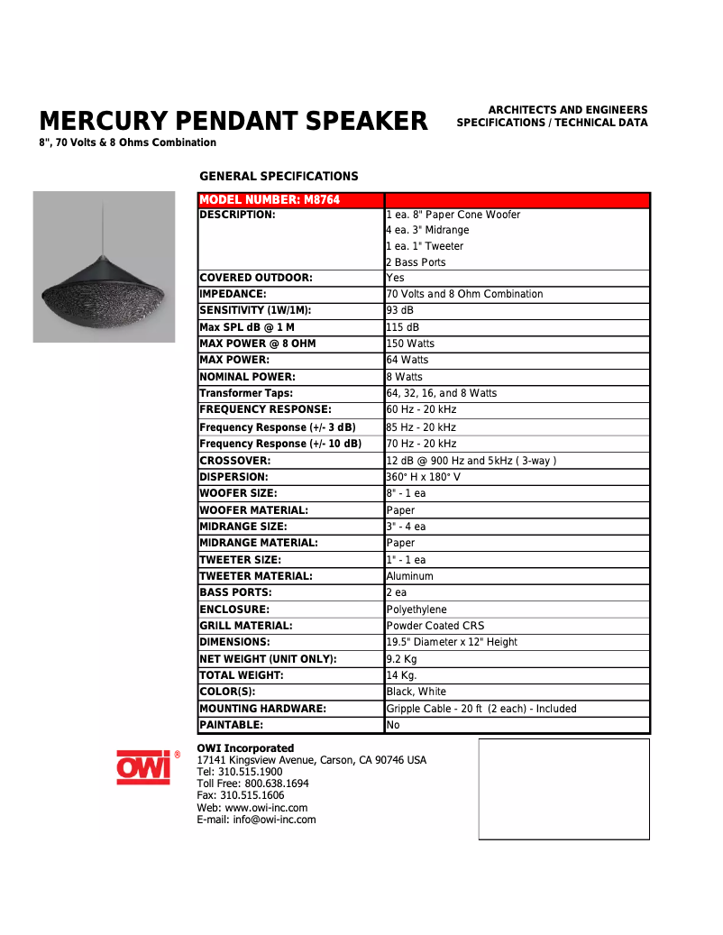 Page 1 de la notice Manuel utilisateur OWI Mercury M8764