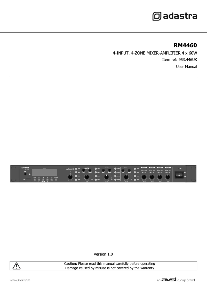 Page 1 de la notice Manuel utilisateur Adastra RM4460