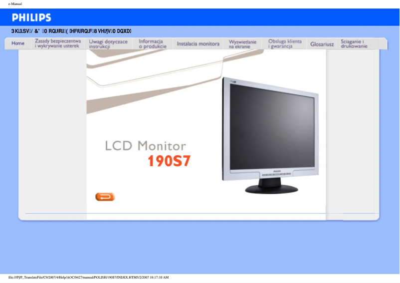 Page n°1 - Manuel utilisateur Philips 190S7FS