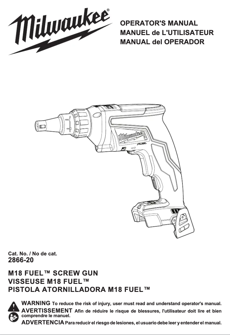 Page 1 de la notice Manuel utilisateur Milwaukee M18 Fuel 2866-22