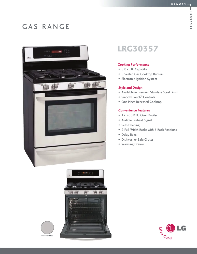 Page 1 de la notice Fiche technique LG LRG30357ST