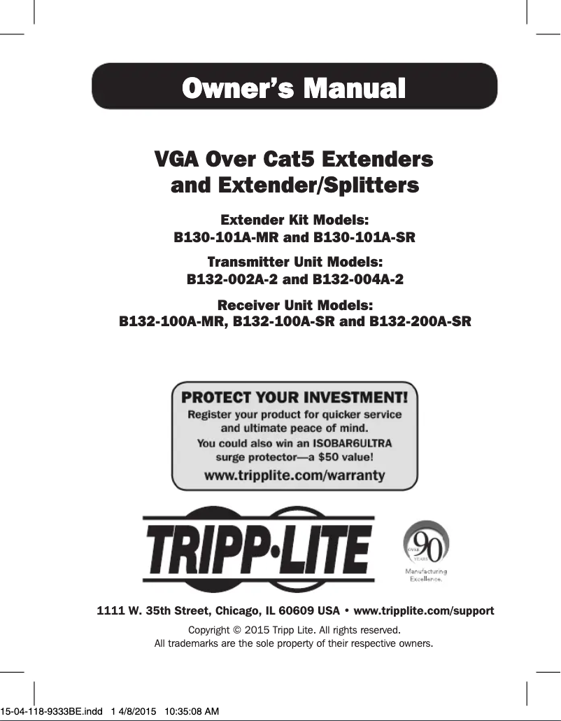 Page 1 de la notice Manuel utilisateur Tripp Lite B132-100A-SR