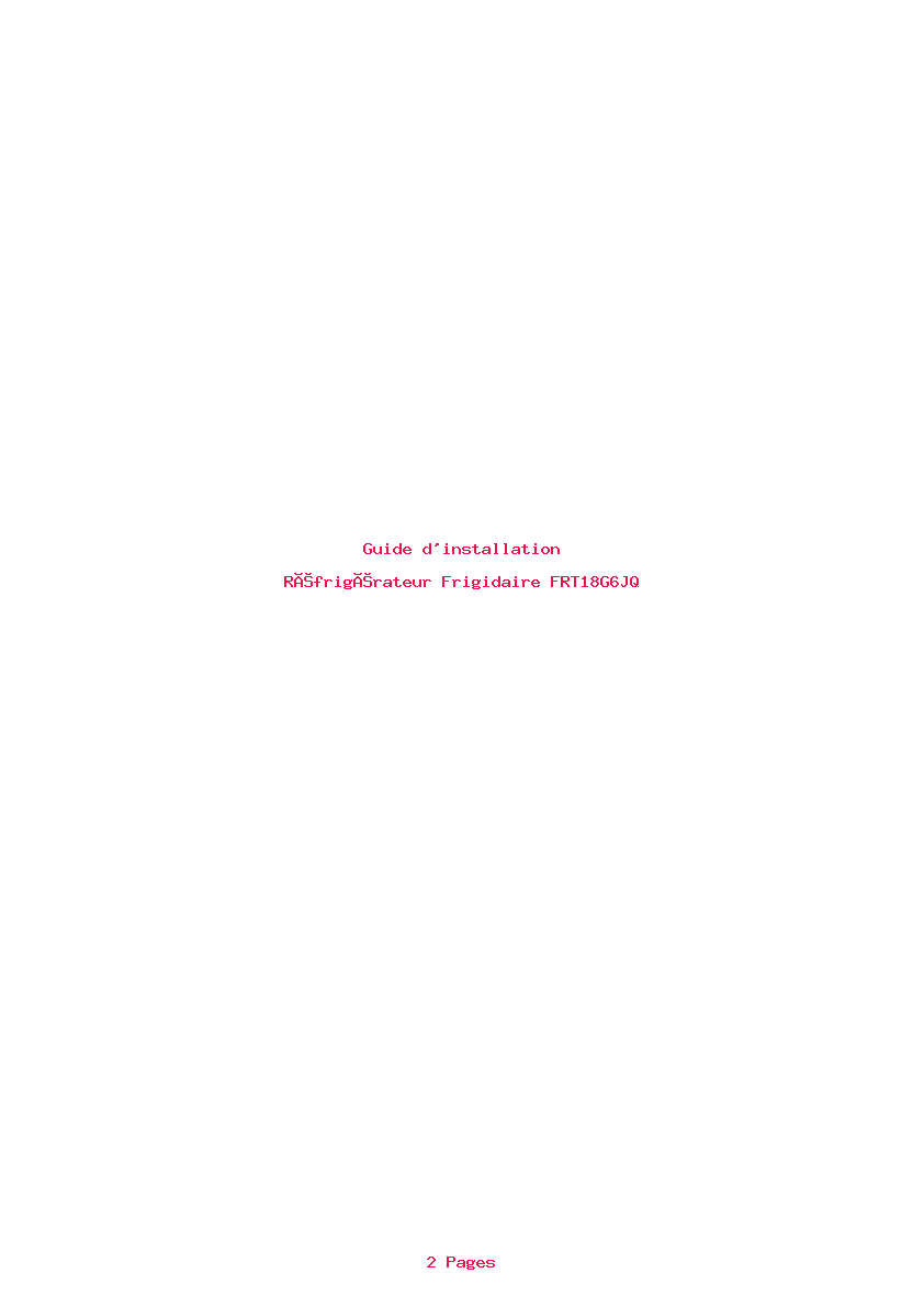 Page 1 de la notice Guide d'installation Frigidaire FRT18G6JQ