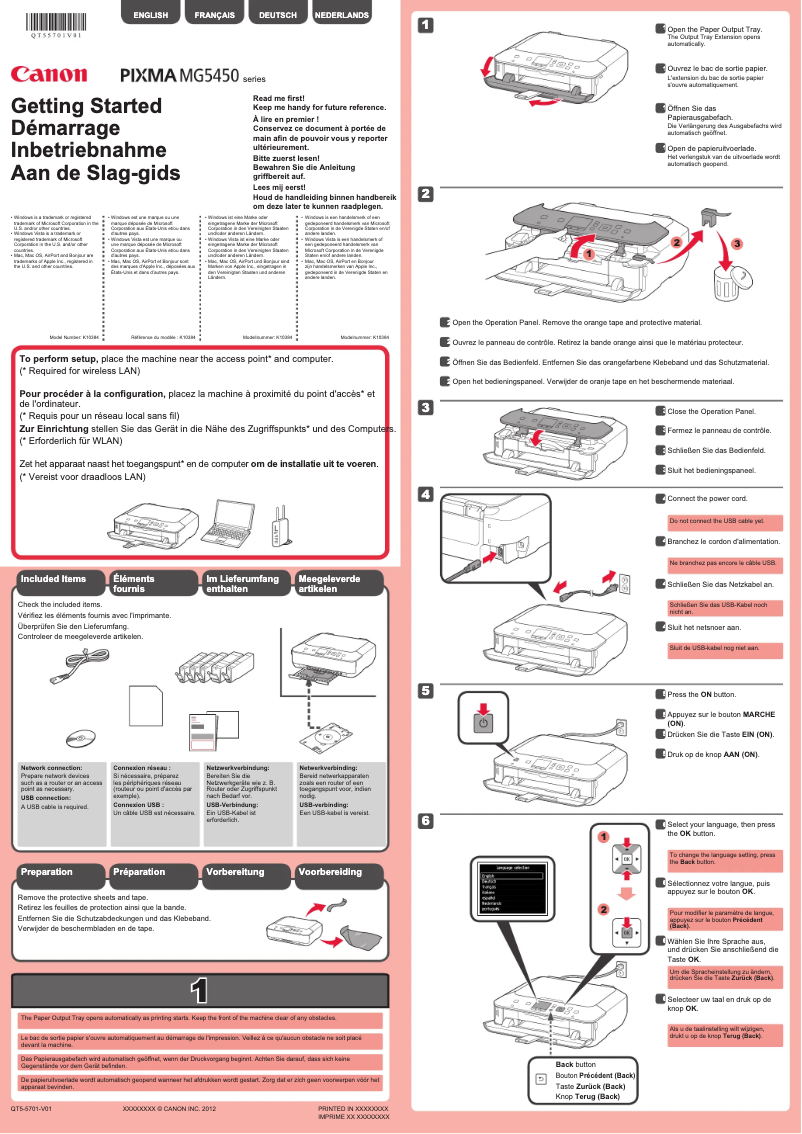 Page 1 de la notice Manuel utilisateur Canon Pixma MG5450