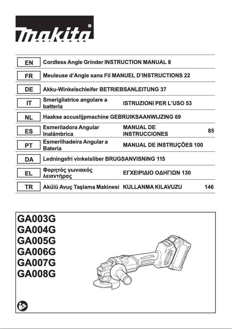 Page 1 de la notice Manuel utilisateur Makita GA005GZ