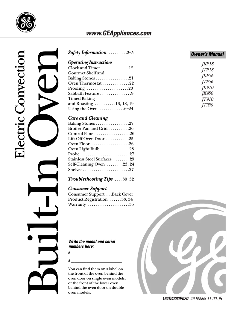 Página 1 del manual Manual de uso y mantenimiento GE Profile Performance JT950CACC