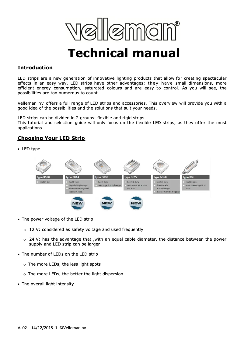 Page 1 de la notice Manuel utilisateur Velleman LS12M130WWN