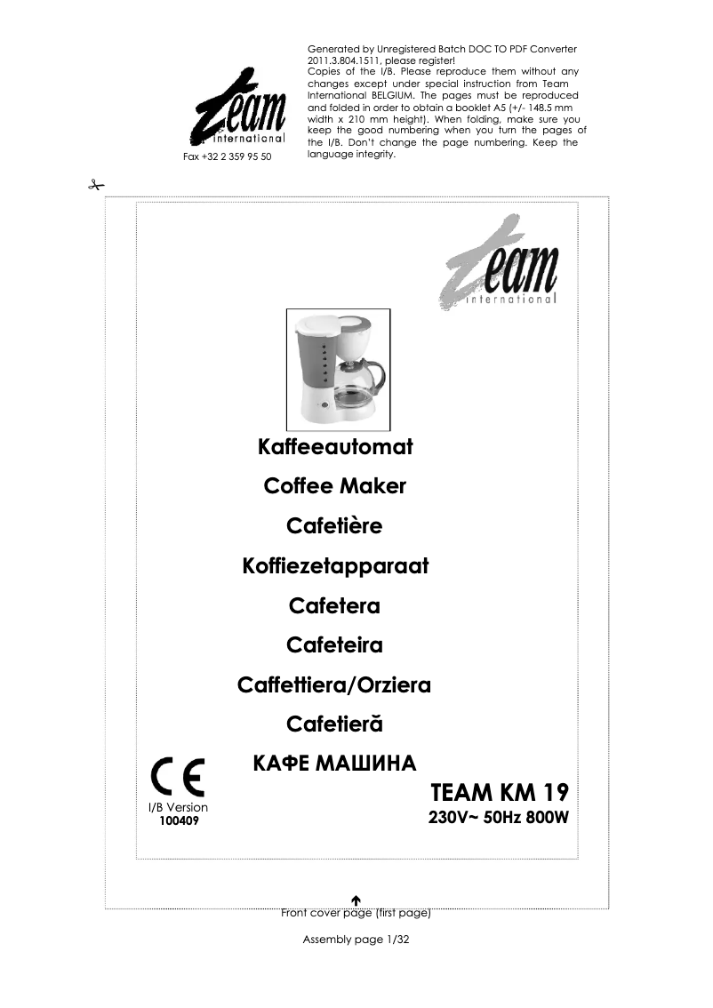 Page 1 de la notice Manuel utilisateur Team KM 19