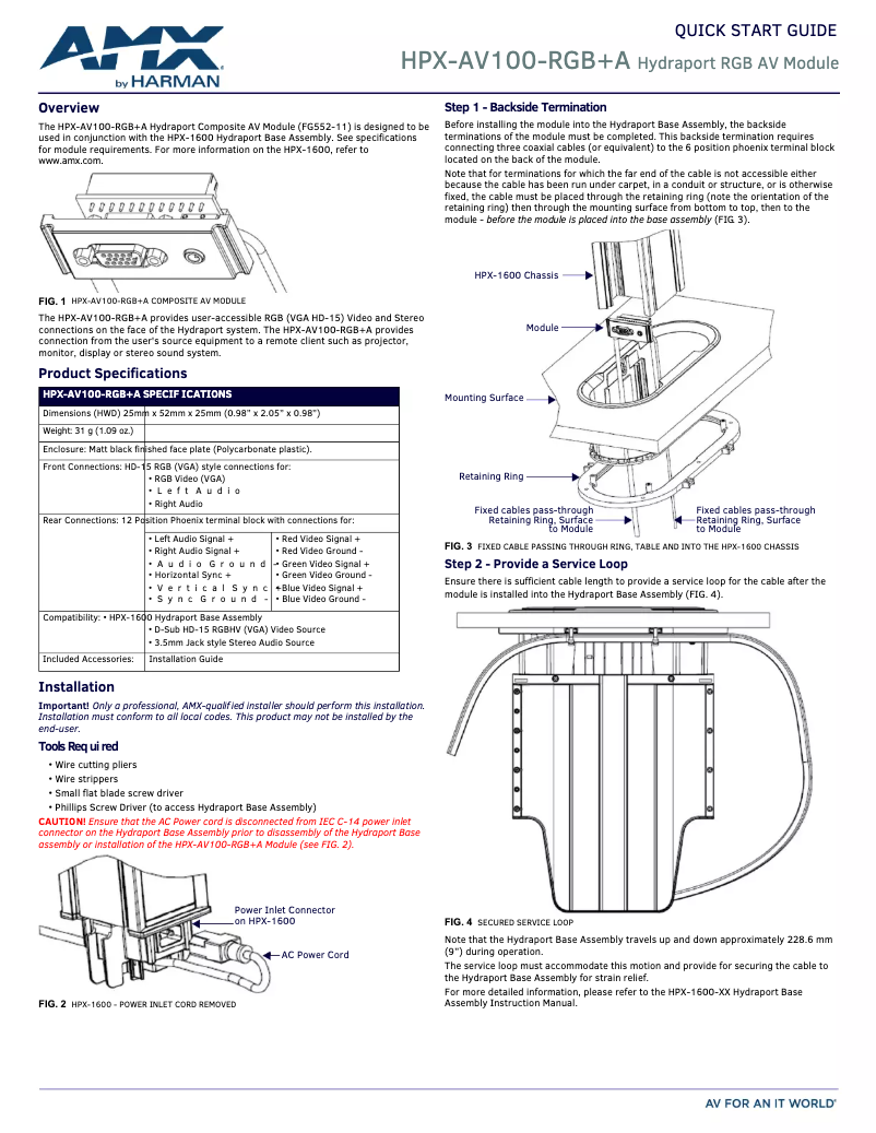 Page 1 de la notice Manuel utilisateur AMX HPX-AV100-RGB+A