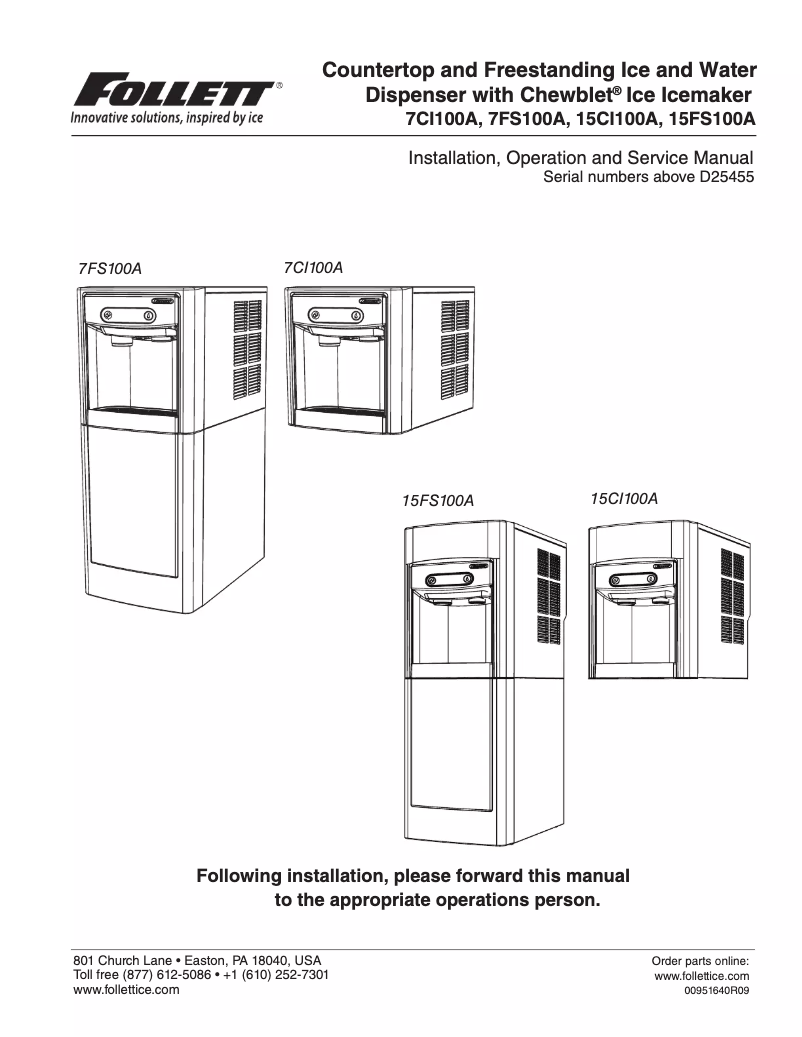 Page 1 of the manual User Manual Follett 7FS100A-IW-NF-ST-00