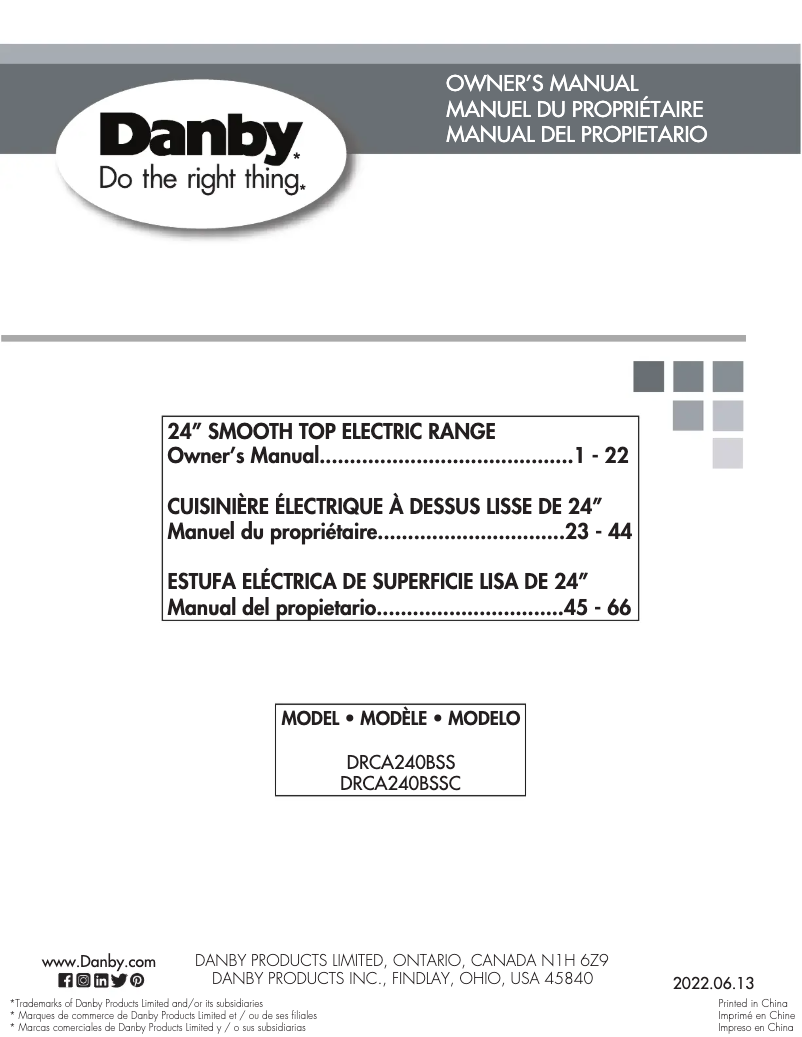Page 1 de la notice Manuel utilisateur Danby DRCA240BSS