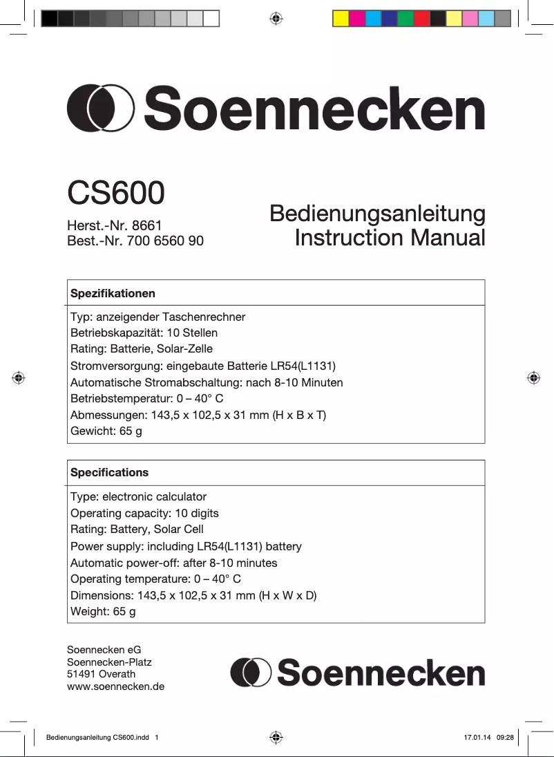Page 1 de la notice Manuel utilisateur Soennecken CS600