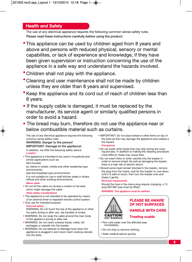Page 1 de la notice Manuel utilisateur Morphy Richards Chroma 221151