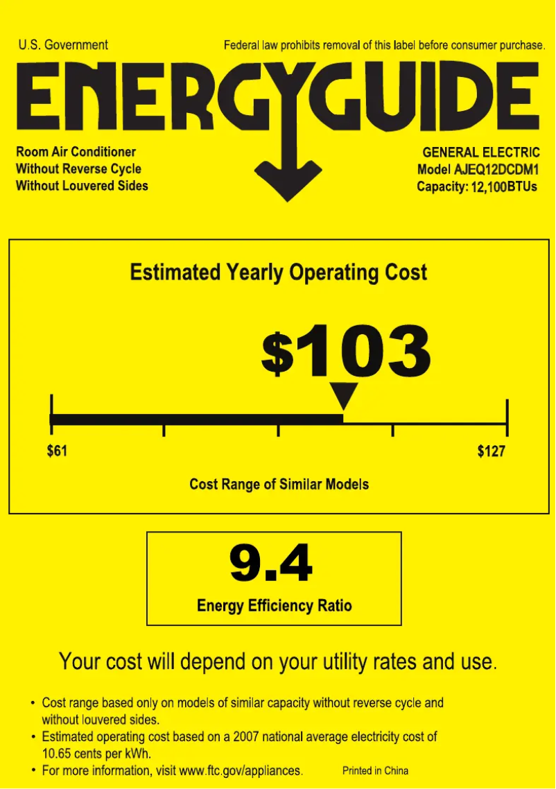 Página 1 del manual Etiqueta energética GE AJEQ12DCD
