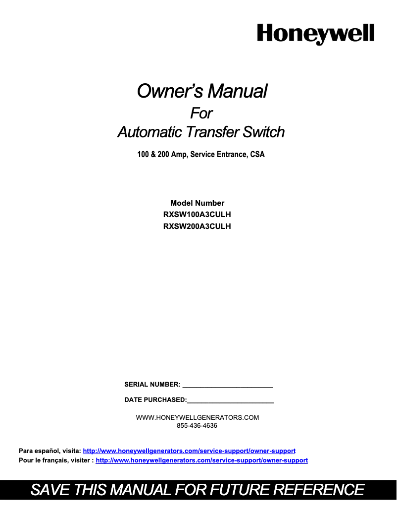 Page 1 de la notice Manuel utilisateur Honeywell RXSW100A3CULH