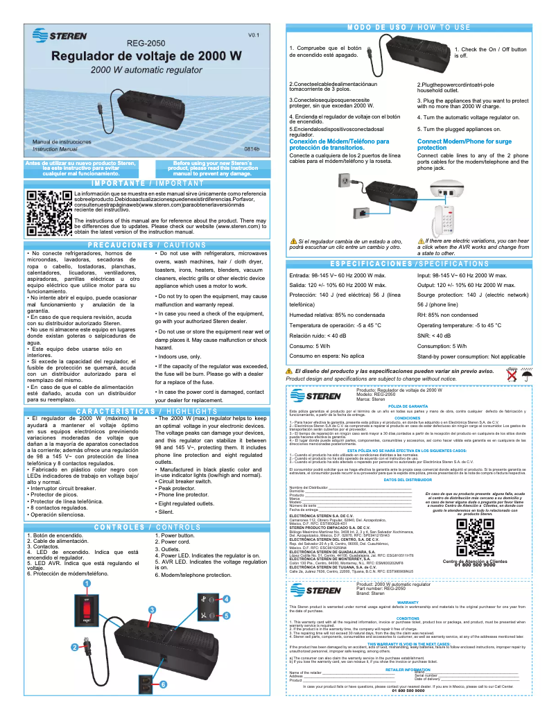 Page 1 de la notice Manuel utilisateur Steren REG-2050