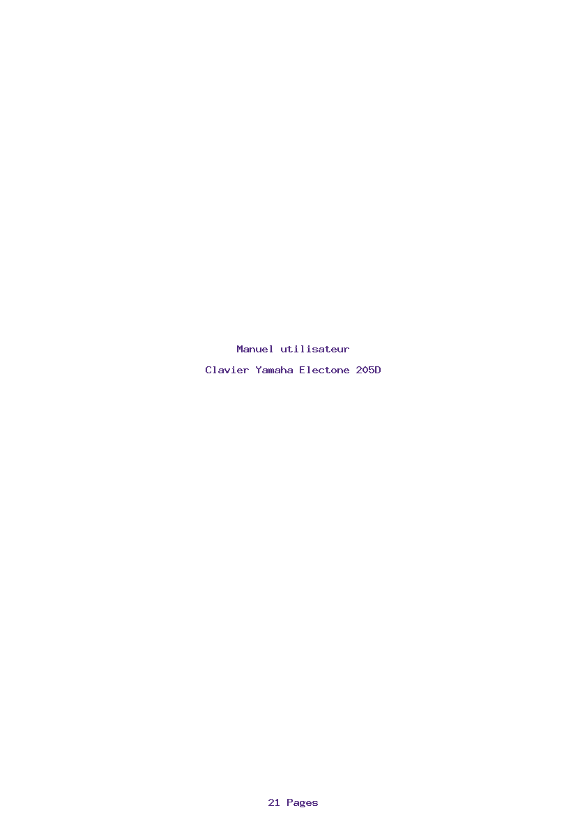 Page 1 de la notice Manuel utilisateur Yamaha Electone 205D