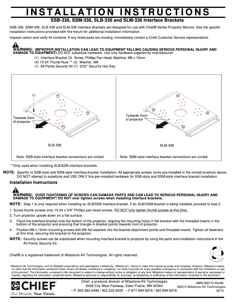 Página 1 del manual Manual de usuario Chief SSB336