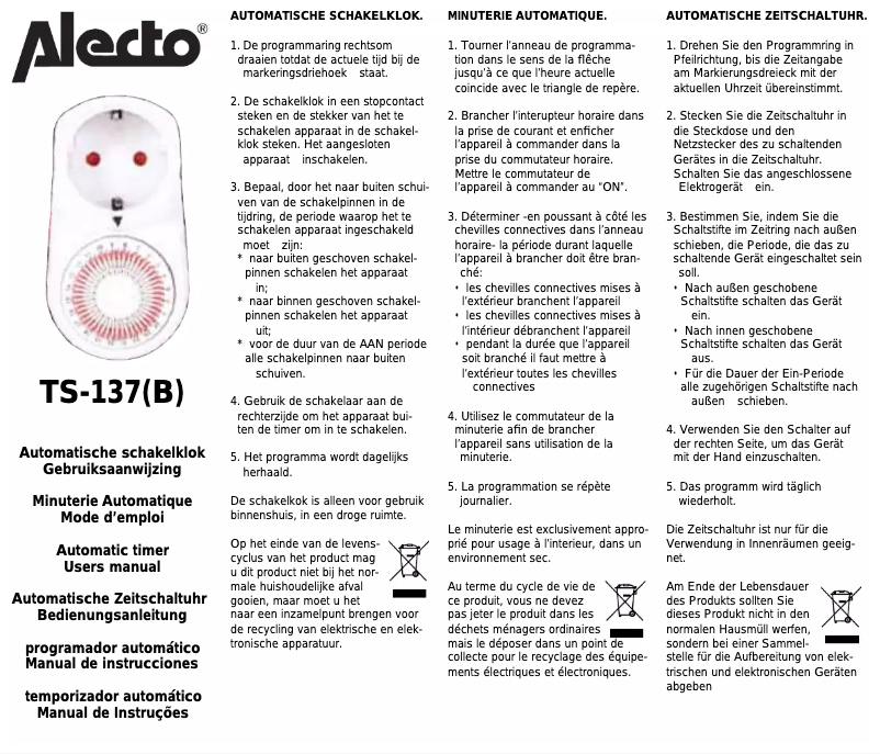 Page 1 de la notice Manuel utilisateur Alecto TS-137