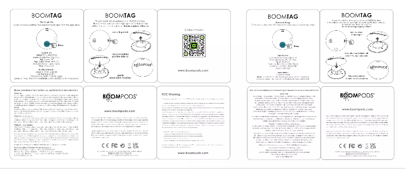 Page 1 de la notice Manuel utilisateur Boompods BOOMTAG