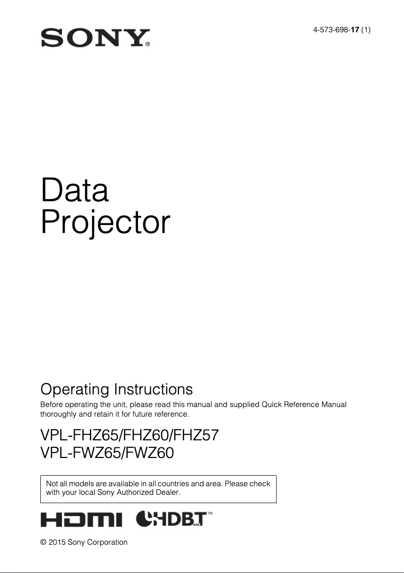 Page n°1 - Manuel utilisateur Sony VPL-FHZ60