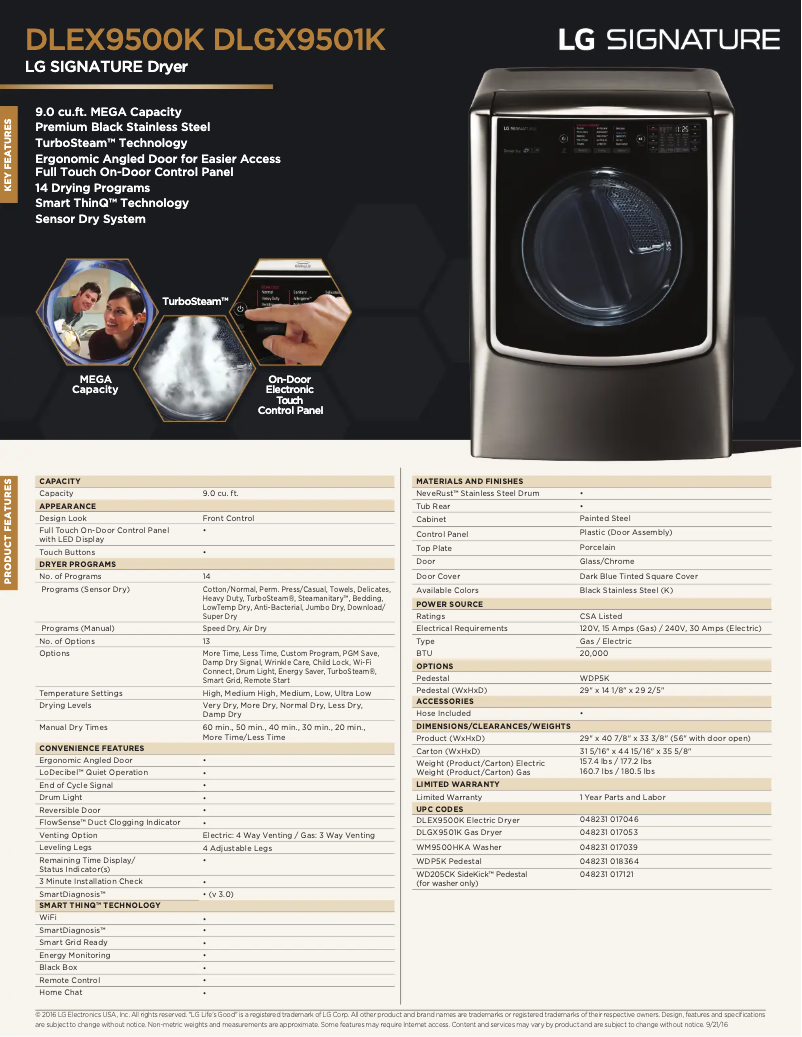 Page 1 de la notice Fiche technique LG DX9501K