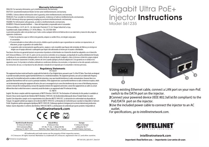 Page 1 de la notice Manuel utilisateur Intellinet 561235