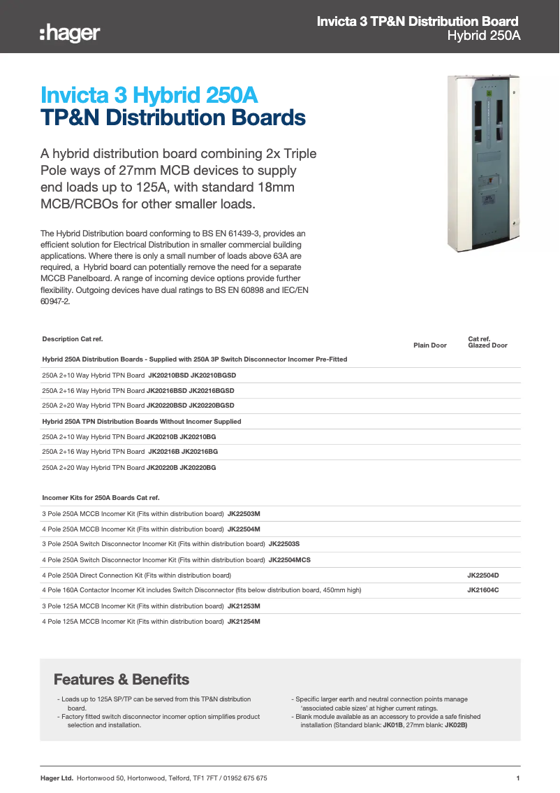 Page 1 de la notice Fiche technique Hager JK20216BG