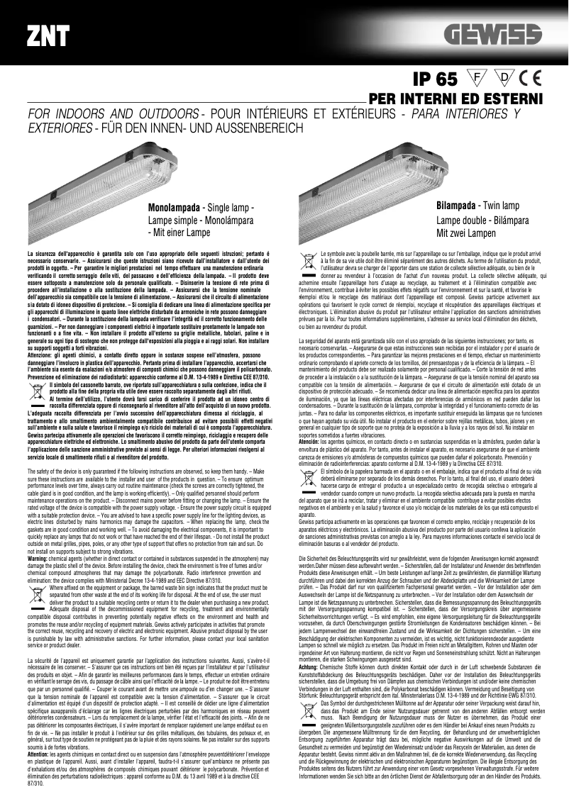 Page 1 de la notice Manuel utilisateur Gewiss GW80164