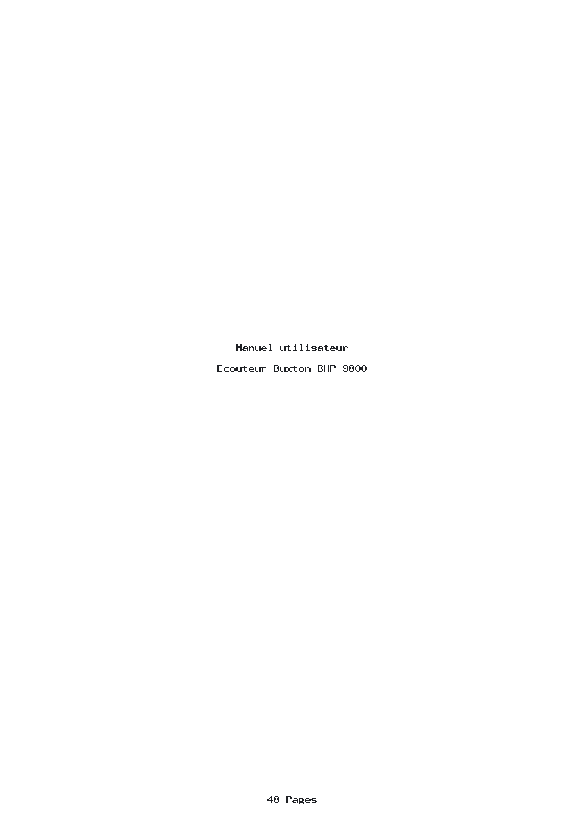 Page 1 de la notice Manuel utilisateur Buxton BHP 9800
