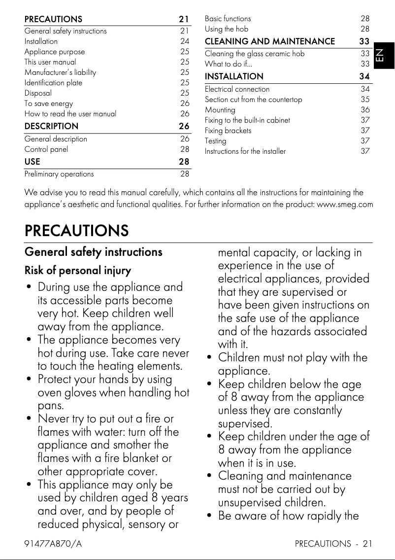 Página 1 del manual Manual de usuario Smeg SE364TDL