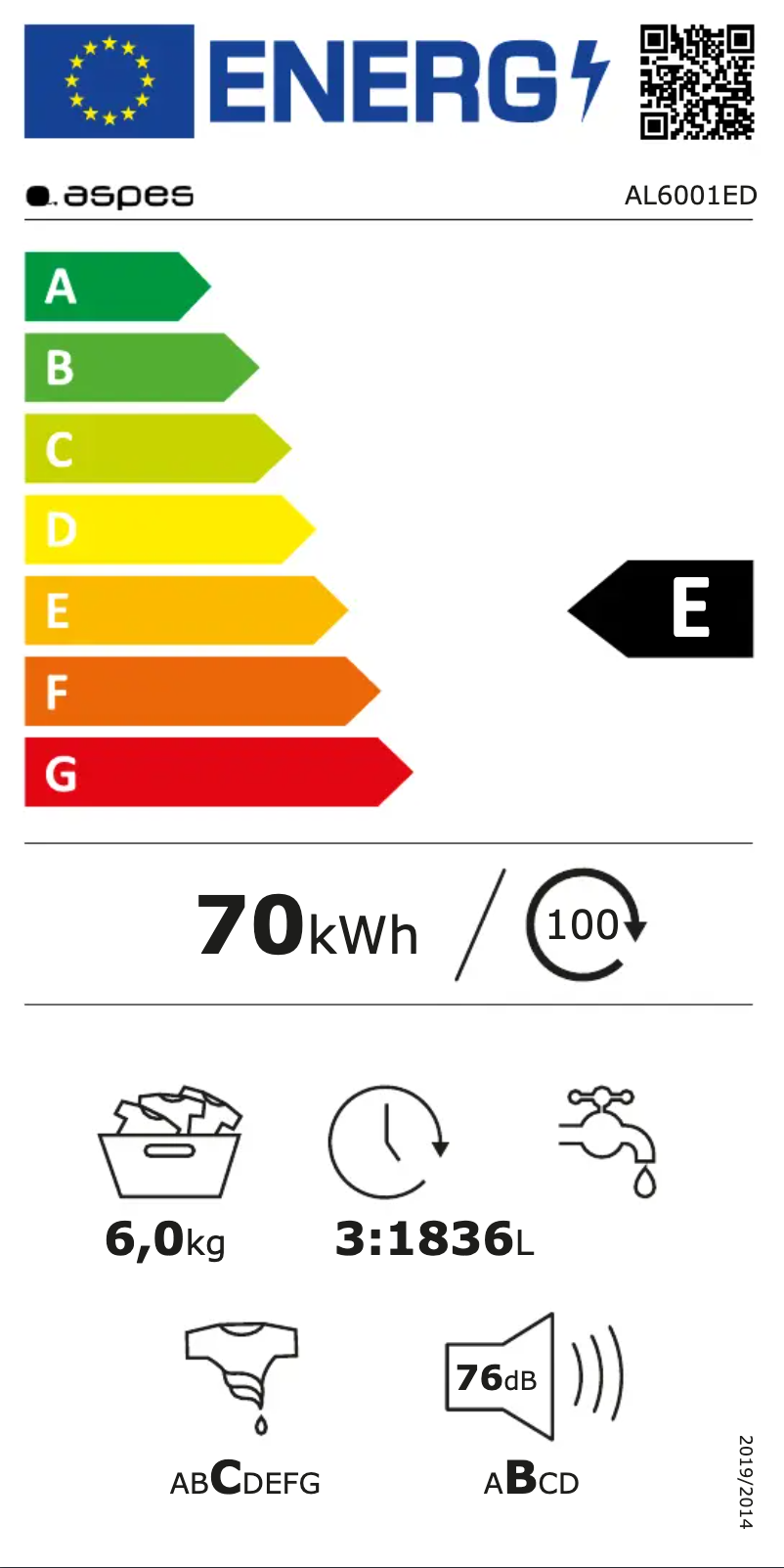 Page 1 de la notice Label énergétique Aspes AL6001ED