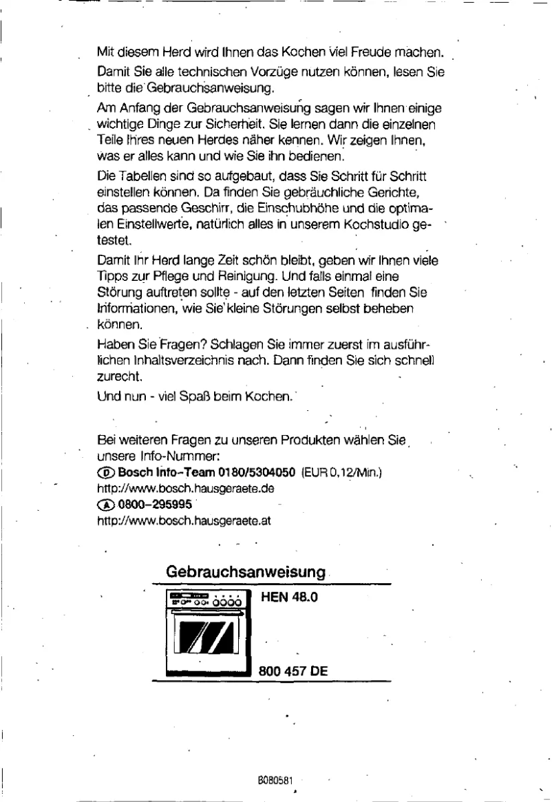 Page 1 de la notice Manuel utilisateur Bosch HEN4800