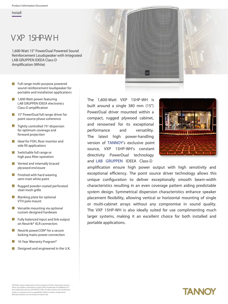 Page 1 de la notice Fiche technique Tannoy VXP 15HP