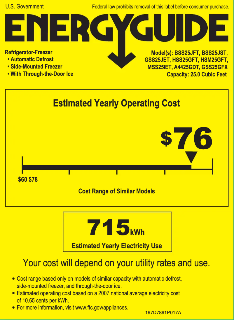 Página 1 del manual Etiqueta energética GE GSS25GFXWW