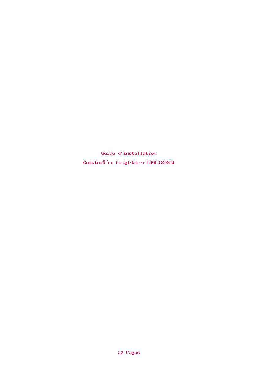 Page 1 de la notice Guide d'installation Frigidaire FGGF3030PW