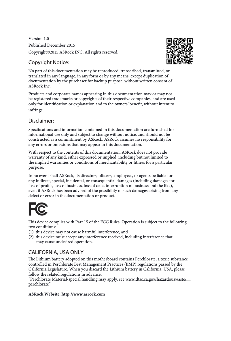 Page 1 de la notice Manuel utilisateur Asrock A88M-ITX/ac