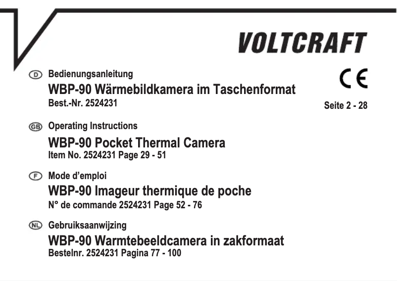 Page 1 de la notice Manuel utilisateur Voltcraft WBP-90