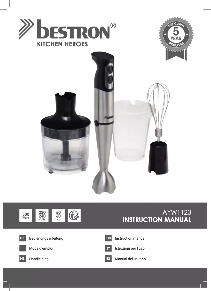 Page 1 de la notice Manuel utilisateur Bestron AYW1123