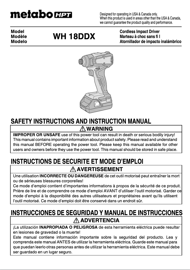 Page 1 de la notice Manuel utilisateur HiKOKI WH18DDX